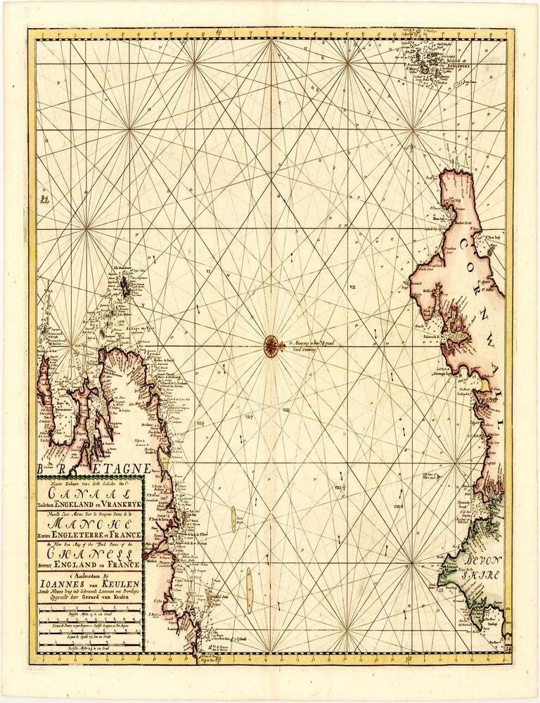 Nieuwe Zeekaart van t' derde Gedeelte van t' Canaal Tusschen Engeland en Vrankryk / Nouvelle Carte Marine Pour la Troisjeme Partie de la Manche Entre Engleterre et France / the New Sea Map of the Third Partie of the Chanell Betext England en France. Gerard VAN KEULEN.