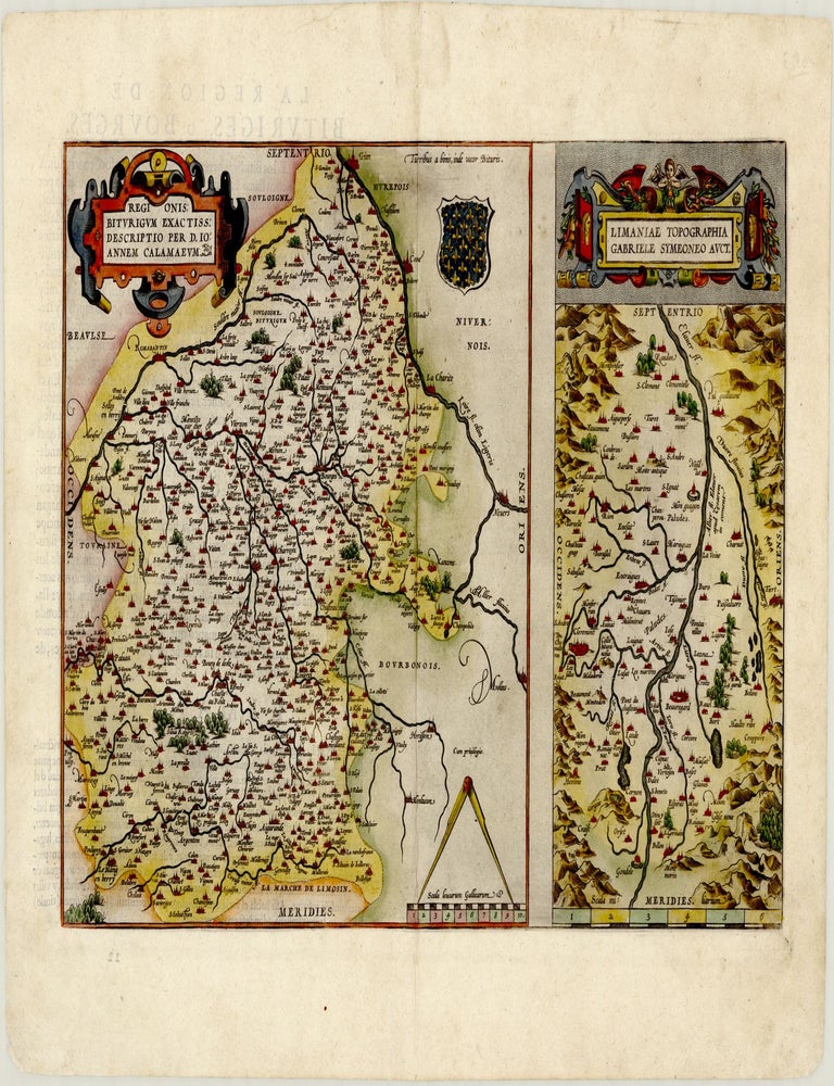 Regionis; Biturigum Exactiss: Descriptio per D. Ioannem Calamaeum [on sheet with] Limaniae Topographia Gabriele Symeoneo Auct. Abraham ORTELIUS.