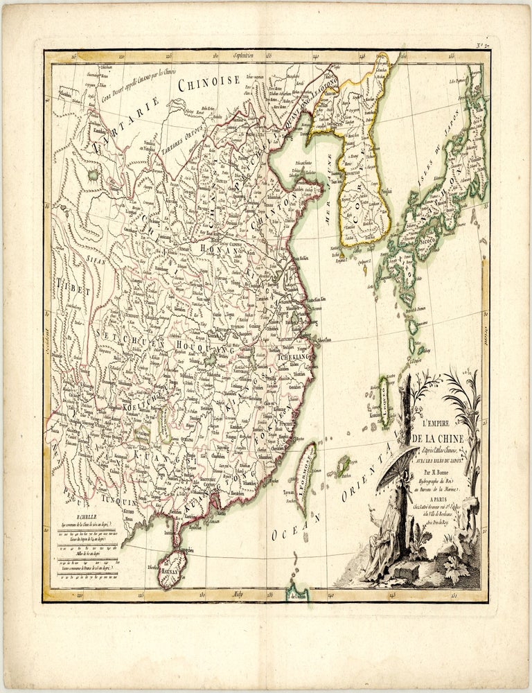 L'Empire de la Chine d'apr&egrave;s l'Atlas Chinois, avec les isles du Japon. Rigobert BONNE.