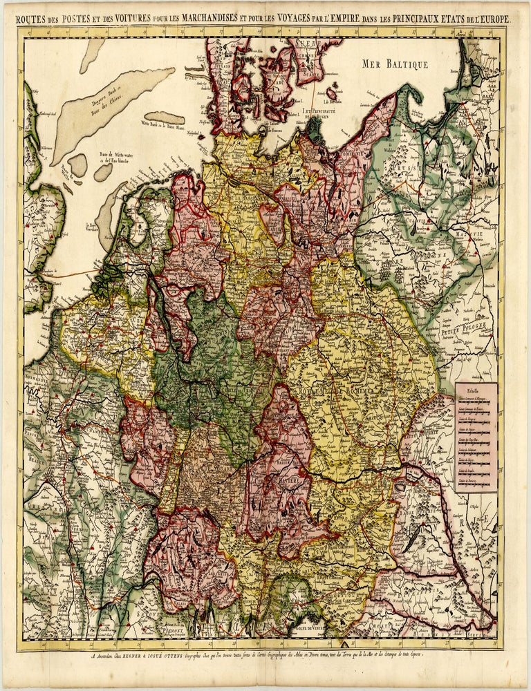 Routes des postes et des voitures pour les marchandises et pour les voyages par l'Empire dans les principaux etats de l'Europe. Reiner and Joshua OTTENS.