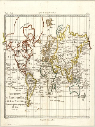 Carte r&eacute;duite des Terres et des Mers du Globe Terrestre. Rigobert BONNE