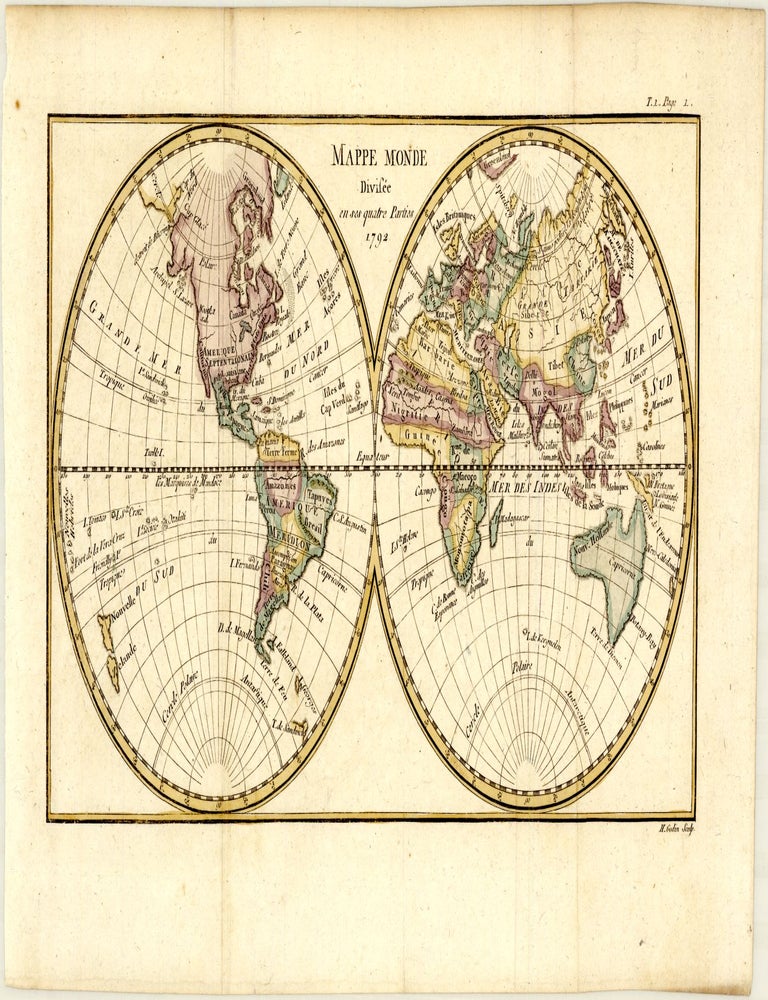 Mappe monde Divis&eacute;e en ses quatre Parties 1792. Anonymous