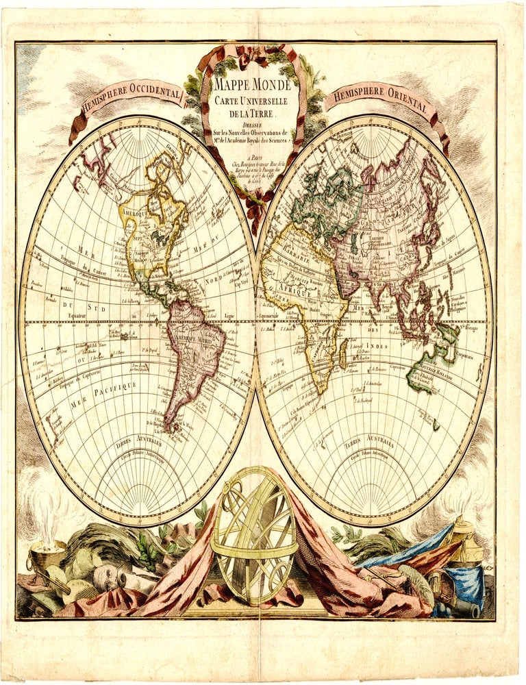Mappe Monde Carte Universelle de la Terre, Dress&eacute;e Sur les. Pierre BOURGOIN