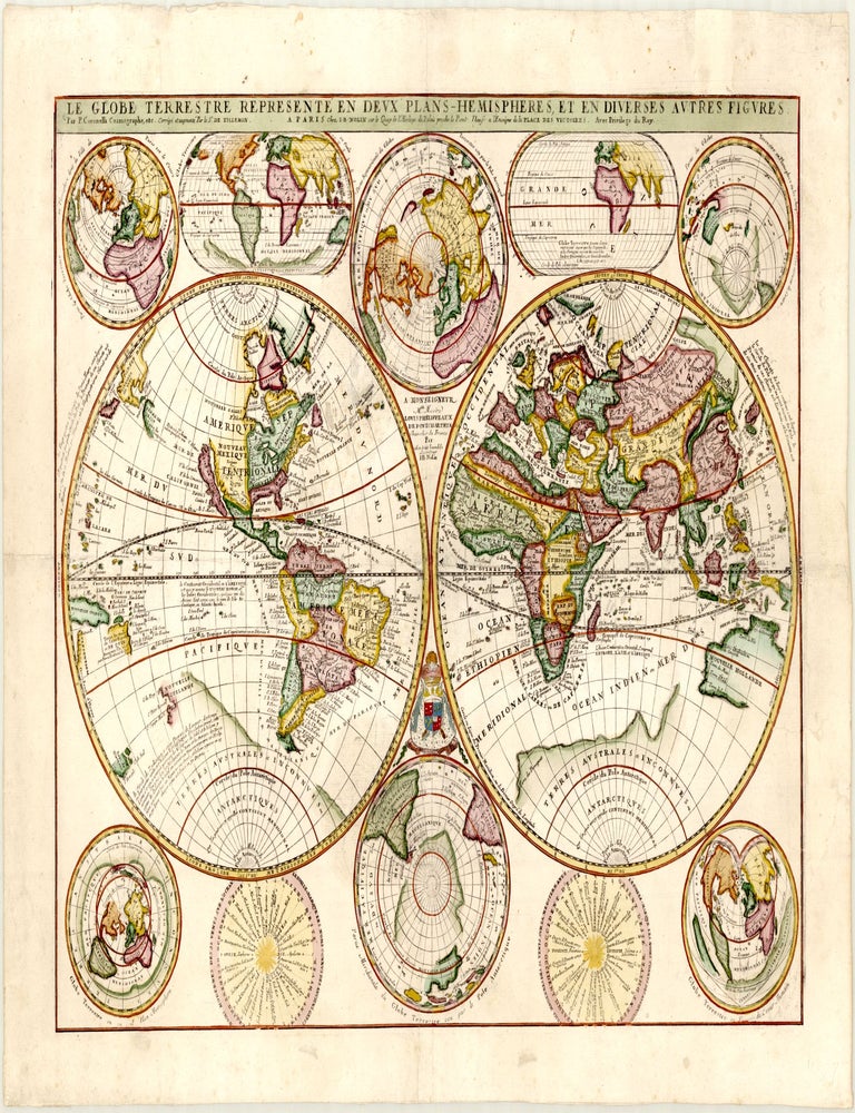 Le globe terrestre represent&eacute; en deux plans-hemispheres, et en diverses. Vincenzo Maria...