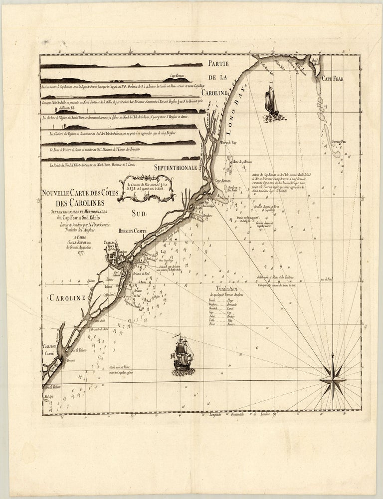 Nouvelle Carte des C&ocirc;tes des Carolines Septentrionales et Meridionales du Cap Fear a Sud Edisto[.] Levees et Sondees par N. Pocock en 1770. Traduites de l'Anglois. Georges-Louis LE ROUGE.