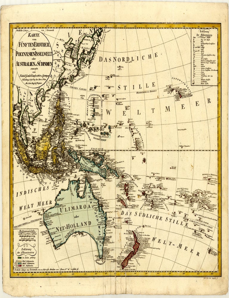 Karte vom F&uuml;nften Erdtheil, oder Polynaesien-Inselwelt, oder Australien od. S&uuml;d-Indien. Fridrich Gottlieb CANZLER.