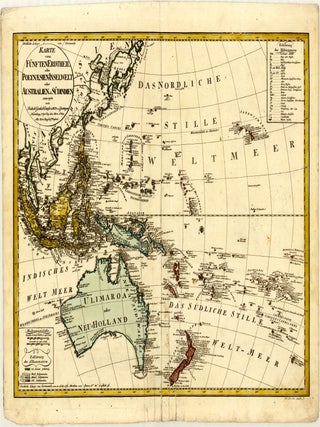 Karte vom F&uuml;nften Erdtheil, oder Polynaesien-Inselwelt, oder Australien od. S&uuml;d-Indien....