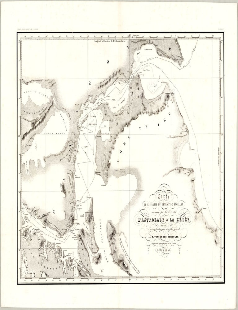 Carte de la partie du D&eacute;troit de Magellan reconnue par les Corvettes L' Astrolabe et La Z&eacute;l&eacute;e. Cl&eacute;ment Adrien VINCENDON-DUMOULIN.