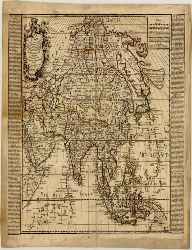 L'Asie Divis&eacute; suivant l'etendue des Empires et Royaumes qui la partagent Et des Dominations &eacute;tablies par les Castillans les Portugais les Fran&ccedil;ois et les Hollandois avec des Nottes Historiques et G&eacute;ographiques Extraite de la Martiniere et autres Autheurs D&eacute;di&eacute;e et present&eacute;e amessire Bertrand Ren&eacute; Pallu Intendant de la Ville et G&eacute;n&eacute;ralit&eacute; de Lyon. Nicolas BAILLEUL, "Bailleul le Jeune"